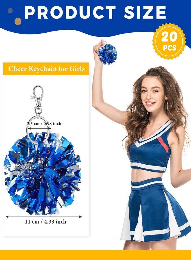 Remuuly 20 Pcs Cheer Pom Pom Keychain Cheerleader Gifts Cheerleading Keyring Charm Foil with Keychain Hooks for Women Accessories (Blue Silver) - Image 2